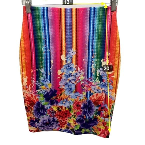 077 Top 10 | USA NWOT Multi color Pink Striped Floral Bodycon Skirt (Size S) - Picture 4 of 8